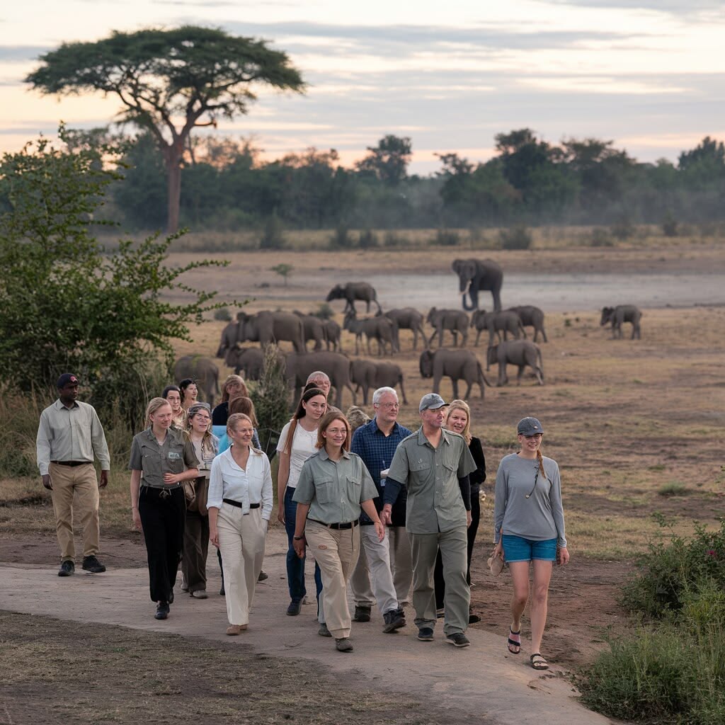 Travellers exploring an African safari destination